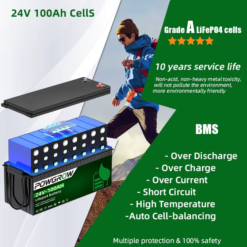 POWGROW LiFePO4 Lithium-Eisenphosphat-Solarbatterie mit Klasse-A-BMS, 12V oder 24V, 100Ah oder 200Ah - Bild 2