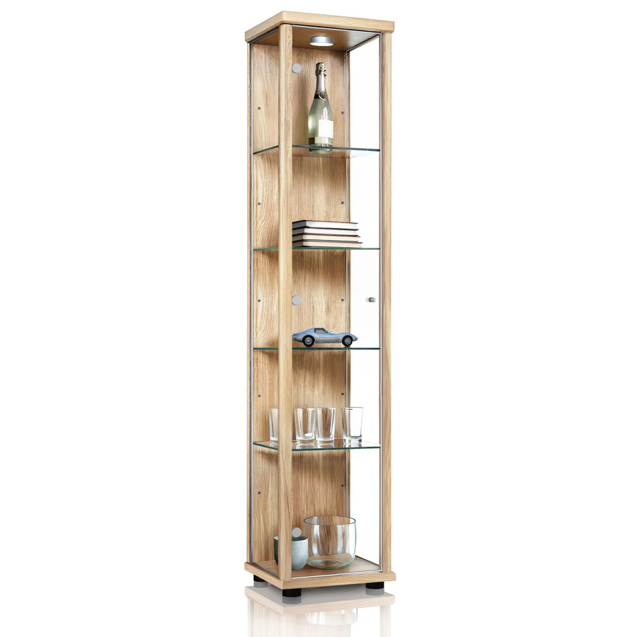 K-Möbel Glasvitrine stehend in Buche mit LED-Beleuchtung und 4 höhenverstellbaren Glasböden, Höhe: 176 cm, Breite: 37 cm, Tiefe: 33 cm - Bild 2