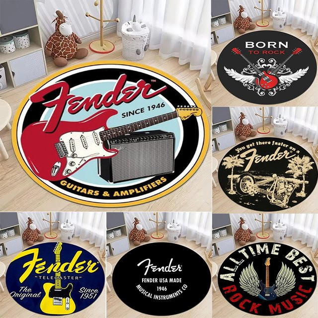 Fender Rundteppich mit Musik-Motiv in Schwarz für dein Wohnzimmer - Bild 1