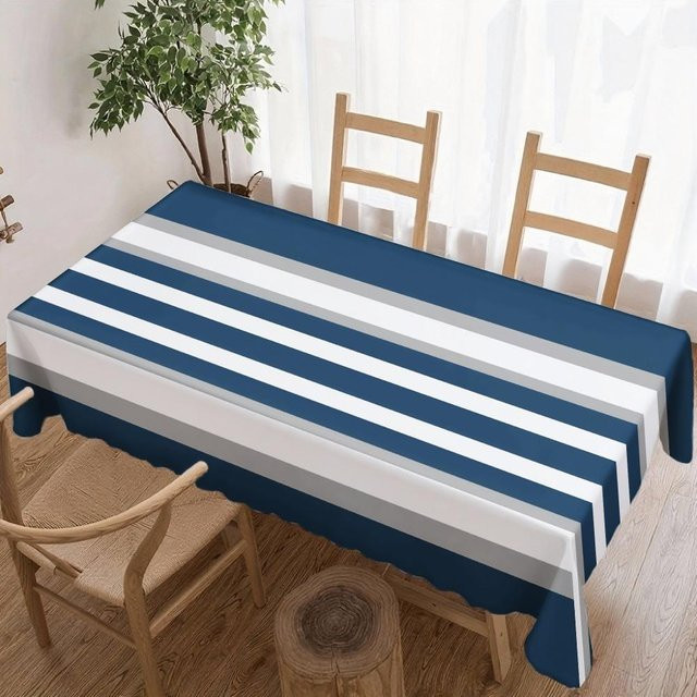Wasserdichte Tischdecke von JINGYUE Pet mit maritimen Streifen in Blau, B/L: 140 x 200 cm - Bild 1
