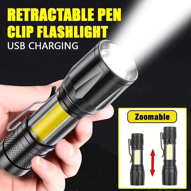 NEWBIRTH USB-aufladbare LED und COB Camping-Taschenlampe mit Zoom, wasserdicht und taktisch, Schwarz - Bild 1
