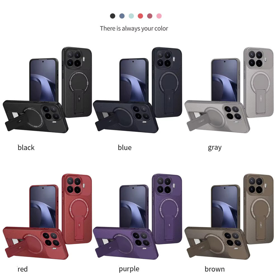 Magnetische Silikon-Carbonfaser Schutzhülle mit unsichtbarem Ständer und Objektiv-Kamera-Schutz für Xiaomi 17T Pro, 17Pro Max, 15T Pro und 14T in Lavendel - Bild 5
