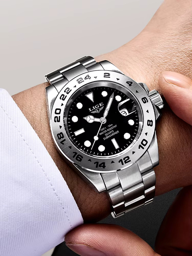 LIGE Armbanduhr Quarz, Edelstahl, Weiß, Herren - Bild 7
