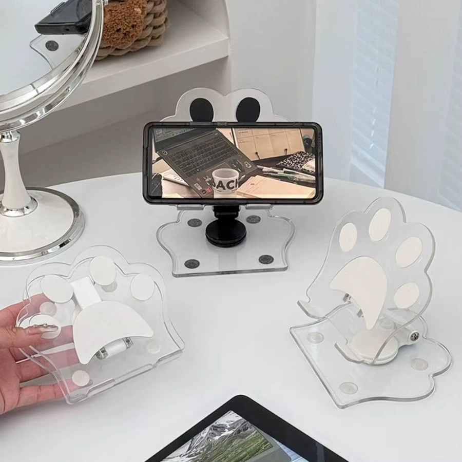 Trinkwasser Nette Katze Pfote Tablet und Smartphone Ständer aus Acryl, faltbar und drehbar, Farben: Schwarz und Transparent - Bild 2