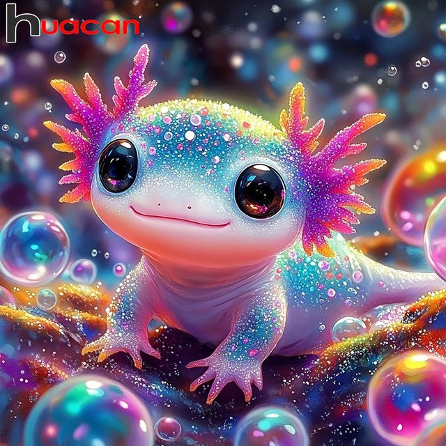 Huacan DIY Diamantmalerei Axolotl Mosaik Set mit rundem Cartoon Tier Motiv in Multicolour, Durchmesser: 20 cm - Bild 1