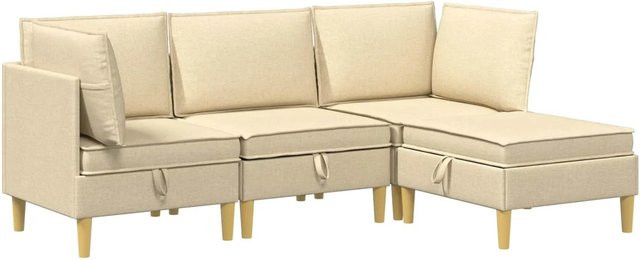 vidaXL Wohnzimmergarnitur in L-Form aus Stoff in Creme mit Ecksofas, Mittelsofa, Fußhocker und Kissen - Bild 1
