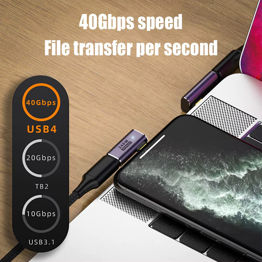UGOURD USB4 OTG Typ C auf C Thunderbolt 3 Verlängerungskabel-Adapter in Grau, L-Form, 40 Gbit/s, männlich auf weiblich für Laptop, PC und Smartphone - Bild 3