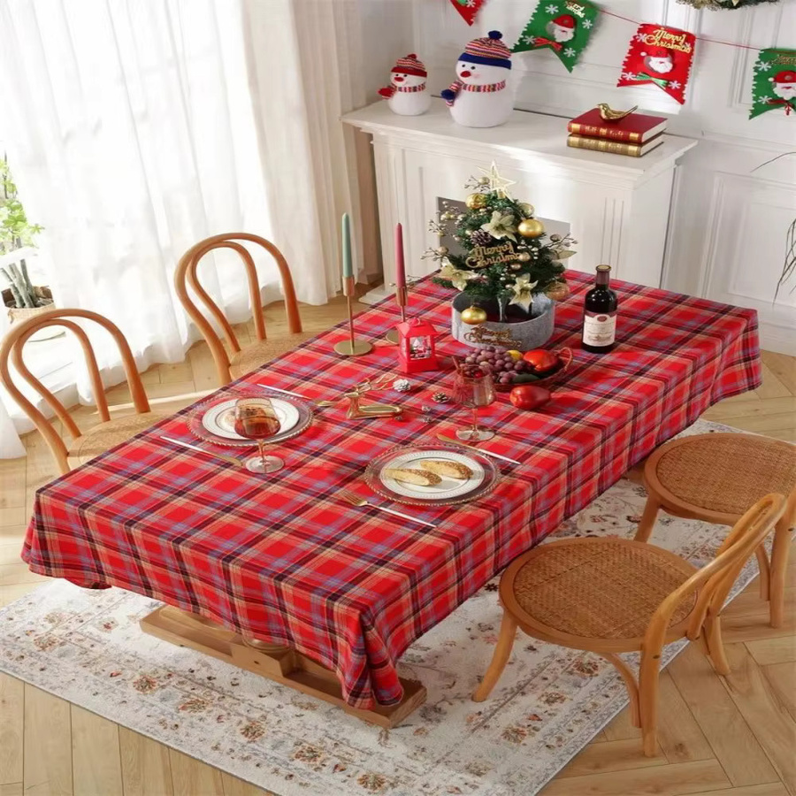 VIKAMA Weihnachtstischdecke mit rot kariertem Muster aus Leinen für Party und Küche - Bild 2