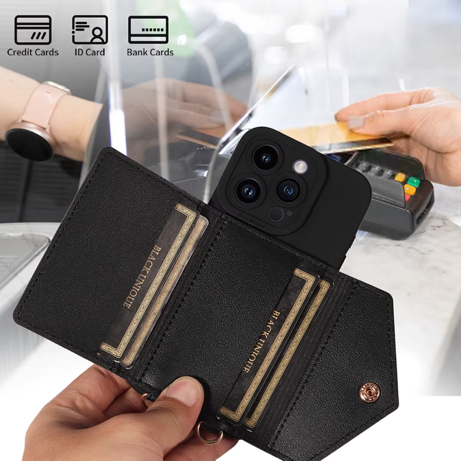EAACAA Kunstleder-Handyhülle als Brieftaschen-Schutzhülle mit Trageriemen für iPhone, erhältlich in Schwarz und Rot - Bild 5