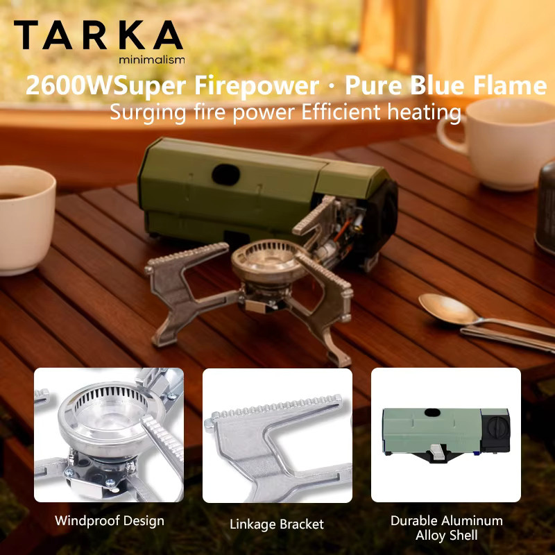TARKA Klappbarer Campingkocher in Grün, 2600 W tragbarer Hochleistungs-Gasherd für Outdoor und Wandern - Bild 4