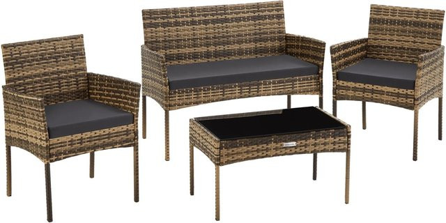 tectake Rattan Gartenset für 4 Personen in Braun und Beige, H x B x T: 79 x 57 x 104 cm - Bild 2
