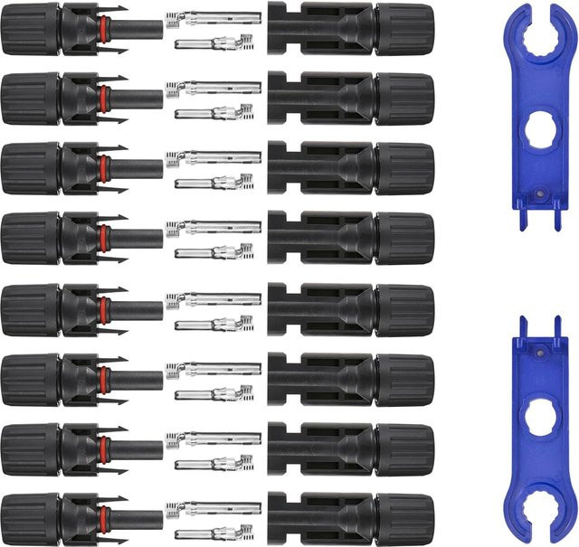 AOKIN Solarpanel-Anschlüsse Set mit 16 Stück (8 Paare), männlich/weiblich, IP67 wasserdicht, 1000 V, 30 A, 10 AWG, Farbe Schwarz, inklusive 2 Schraubenschlüsseln - Bild 1
