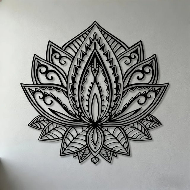 CIFBUY Mandala Lotus Metall-Wandkunst aus Eisen in Schwarz - Bild 1