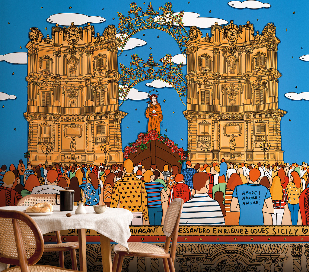 Jannelli & Volpi Mural Santa Rosalia Design Tapete aus Vinyl in Blau, Beige und Multicolour - Bild 1