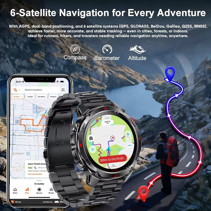 GUHUAVMI GPS-Abenteuer-Smartwatch Schwarz mit 6-Frequenz-Satellitenkompass und barometrischem Höhenmesser, 3ATM wasserdicht - Bild 3