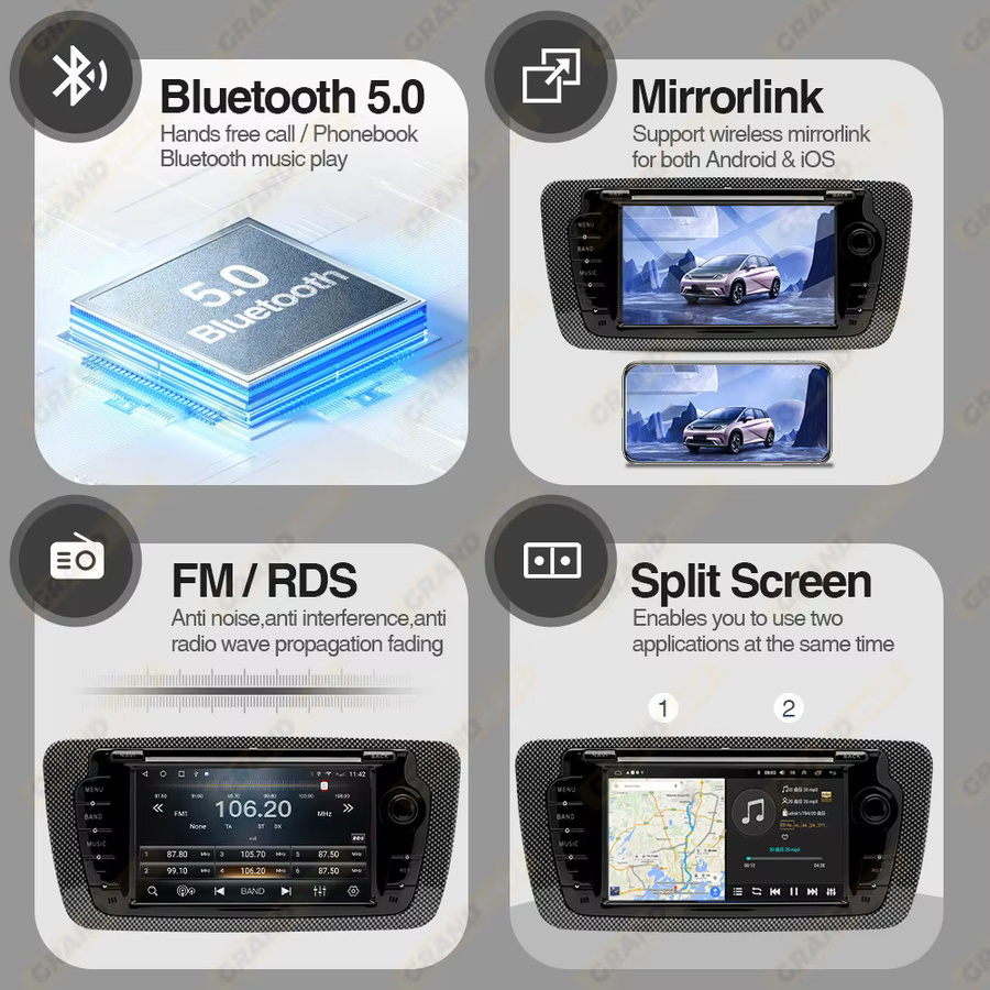 Grandnavi Wireless CarPlay und Android Auto Multimedia Radio für Seat Ibiza 6J 2009 - 2013, 7 Zoll Display, 4G WiFi, GPS Navigation, Schwarz - Bild 6