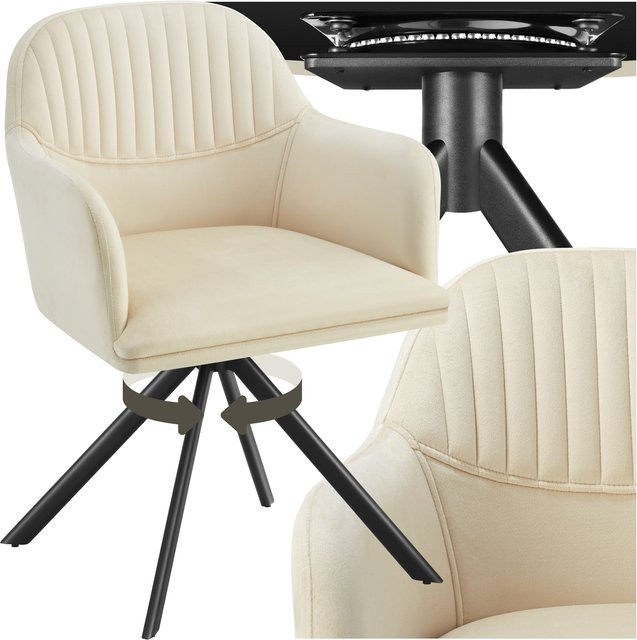 tectake Samt-Drehstuhl gepolstert 360 Grad drehbar mit Stahlbeinen B/T/H: 56 x 59 x 81 cm - Bild 1