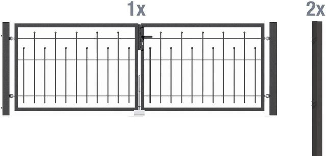 GAH ALBERTS Metallzaun Doppeltor-Set Madrid in Schwarz aus feuerverzinktem Stahl, B/H: 316 x 1000 cm - Bild 1