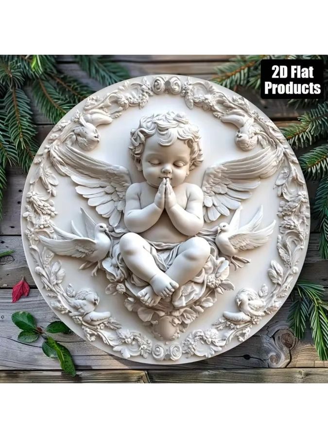 HELLOYOUNG Weihnachts-Wandschild aus Aluminium im Vintage-Stil mit Engel-Design, B/B/B: 20,3 x 20,3 x 0,1 cm - Bild 3
