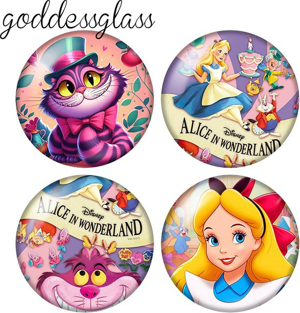 MINISO Fotoglas-Cabochon, Alice Cheshire Cat Red Queen Rabbit, Rund, 12mm/18mm/20mm - Bild 1