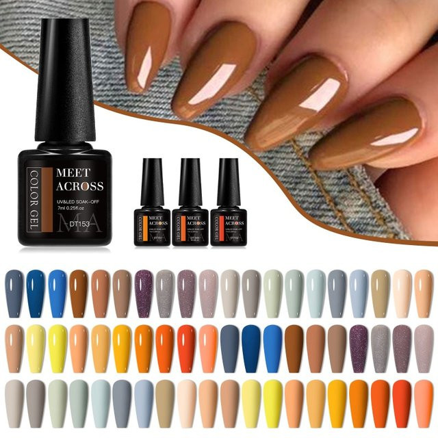 MEET ACROSS Gel-Nagellack-Set, 30-teilig, semi-permanent, braun, rot - Bild 1