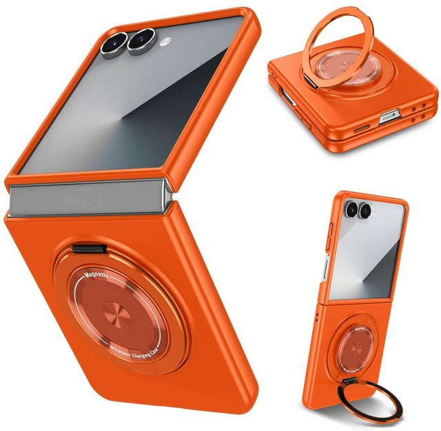Magnetische Schutzhülle mit drehbarer Metallhalterung für Samsung Galaxy Z Flip 7, Z Flip 6, Z Flip 5, Z Flip 4 und Z Flip 3 in Orange - Bild 1