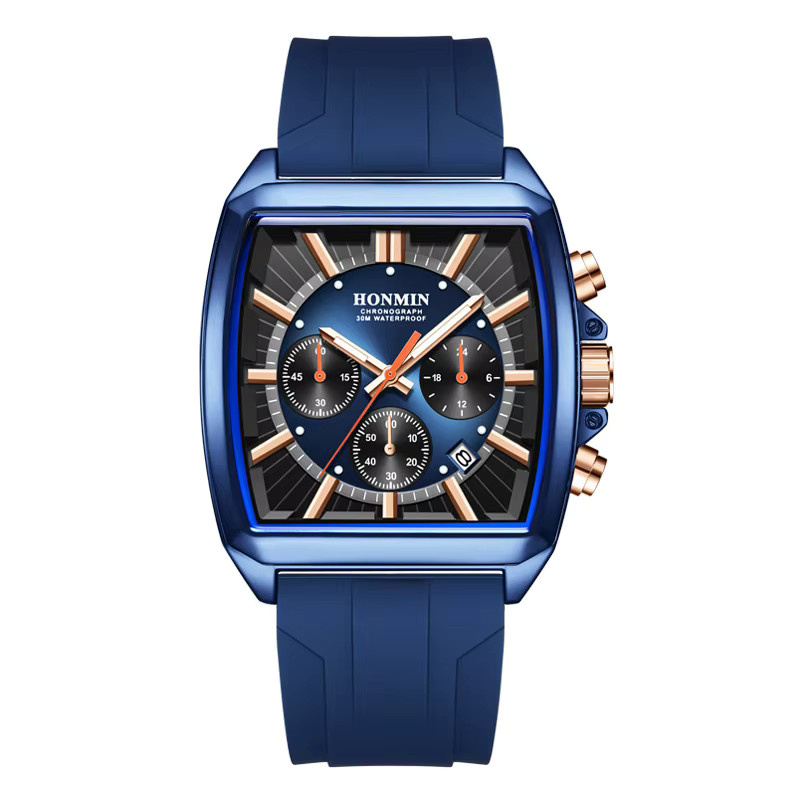 HONMIN Chronograph, Quarzuhr, eckig, Silber, Silikon, Herren - Bild 3