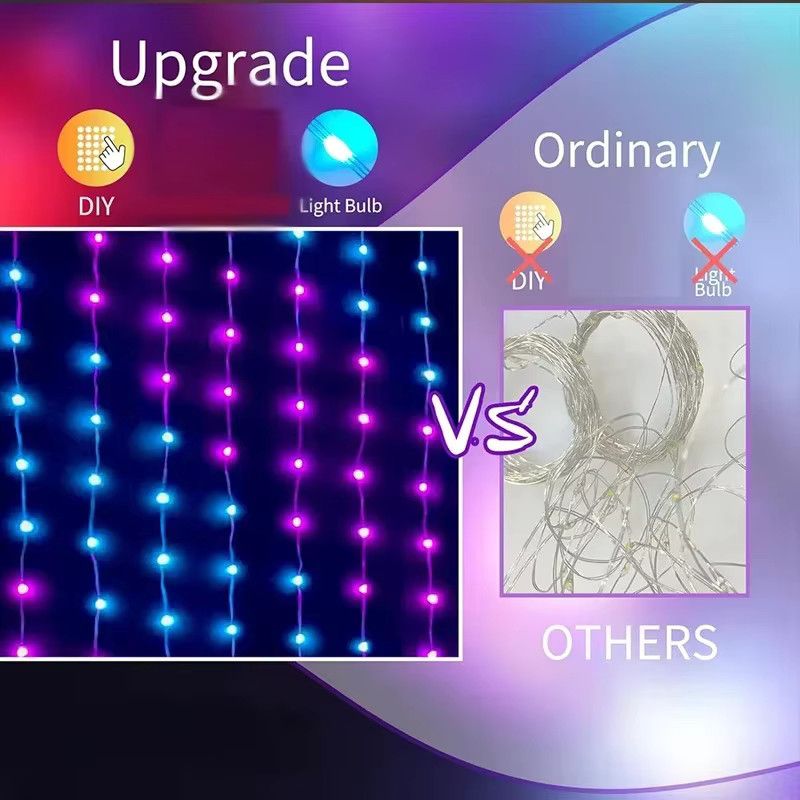 LINYILIGHT Intelligente RGB LED-Vorhanglichter mit App-Steuerung, wasserdichte DIY-Lichterkette mit USB-Anschluss für deine Party-Raumdekoration - Bild 2