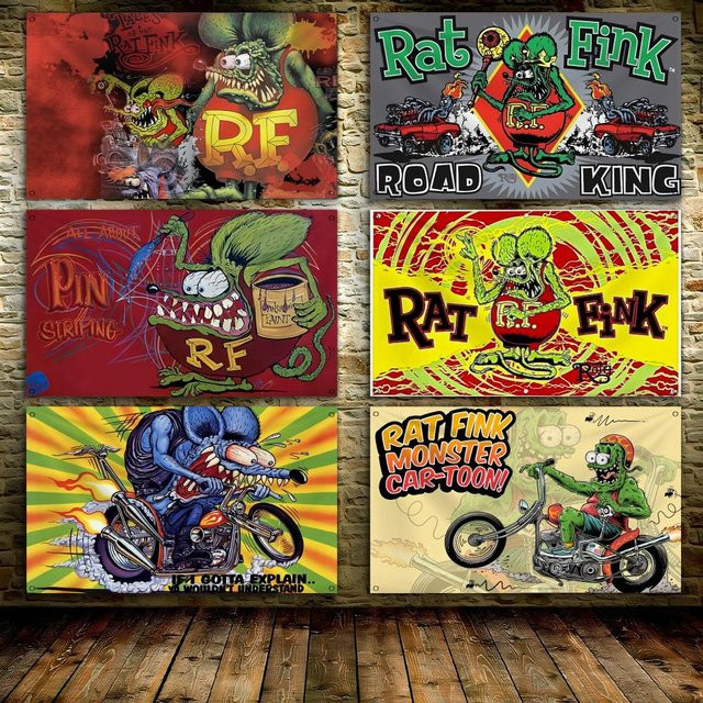 Rat F-Fink Choppers Wandbehang Kunstbanner Multicolour B: 70 cm, H: 50 cm - Bild 1