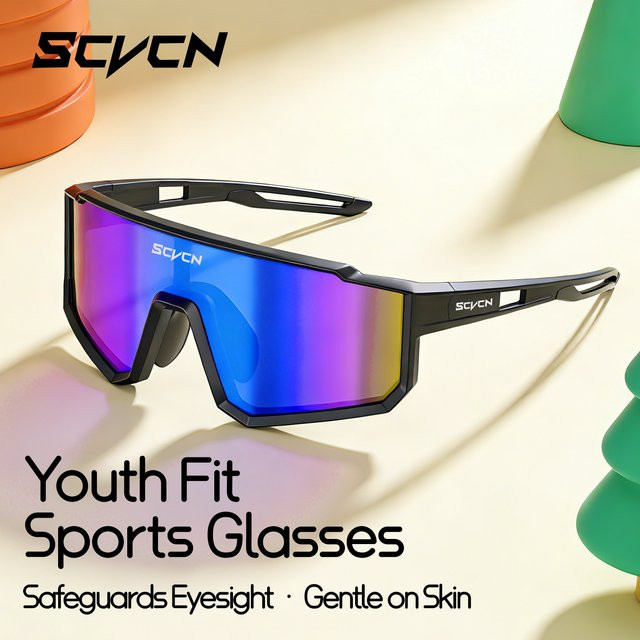 SCVCN Sportsonnenbrille Kinder, Vollrand, Kunststoff, silver, black - Bild 1
