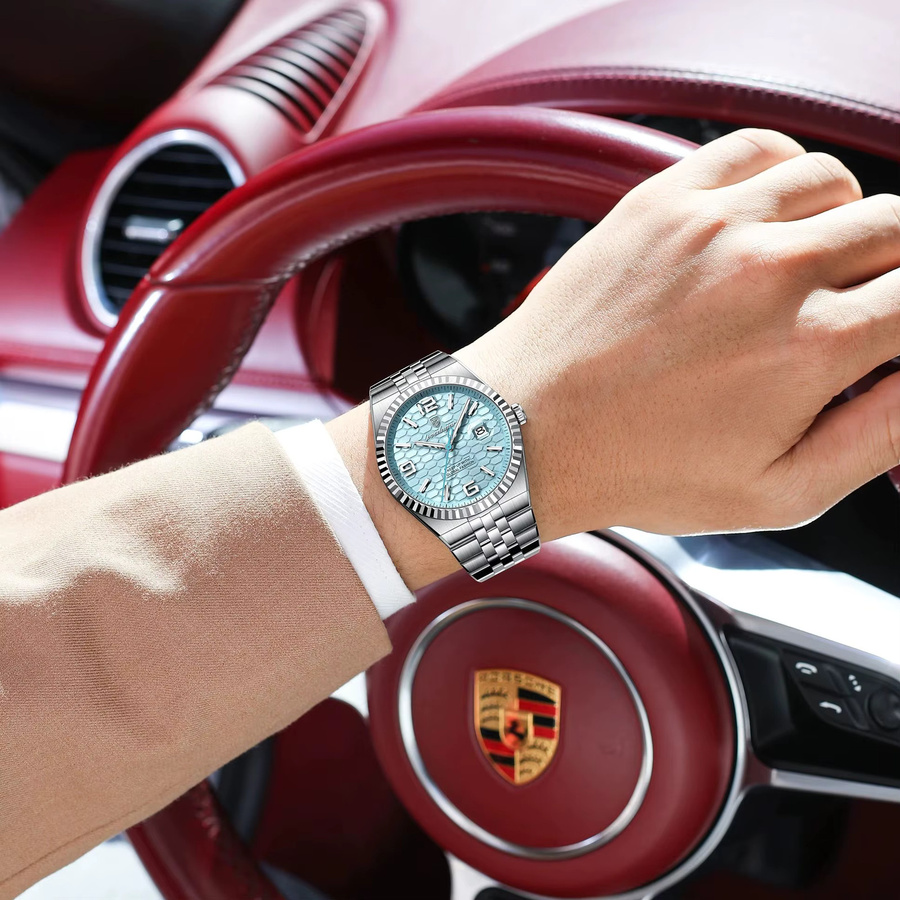 POEDAGAR Armbanduhr Edelstahl, Quarz, Silber, Herren, Datum - Bild 6