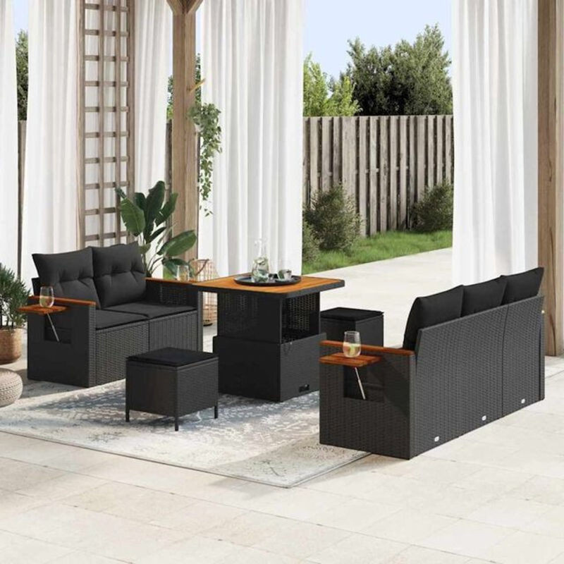 vidaXL Garten-Sofa-Set aus Poly-Rattan mit 8 Kissen in Schwarz - Bild 1