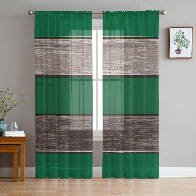 Transparente Tüll-Voile-Vorhänge im Vintage-Bauernhaus-Stil von Household supplies MH, Blau und Waldgrün, Breite: 135 cm, Höhe: 115 cm - Bild 1