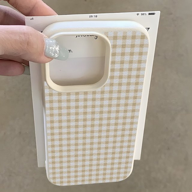 Beige Gingham Plaid Handyhülle für Apple iPhone 17 16 15 14 13 12 11 Pro Max Klassischer Sturzsicherer Schutz - Bild 1