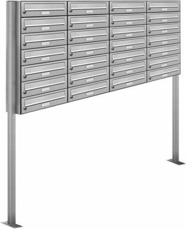 AL Briefkasten für 28 Parteien, freistehendes Briefkasten-System aus Edelstahl, silberfarben, B/H/T: 161,2 x 170 x 27,5 cm - Bild 1