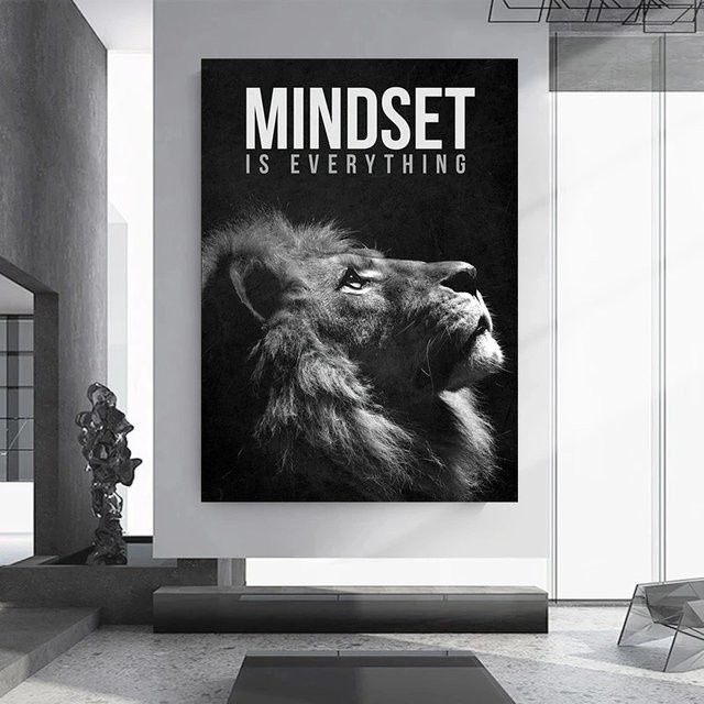 Kayou Motivationsposter Löwen-Mindset Leinwand-Wandkunst in Schwarz für Büro und Wohnzimmer - Bild 1