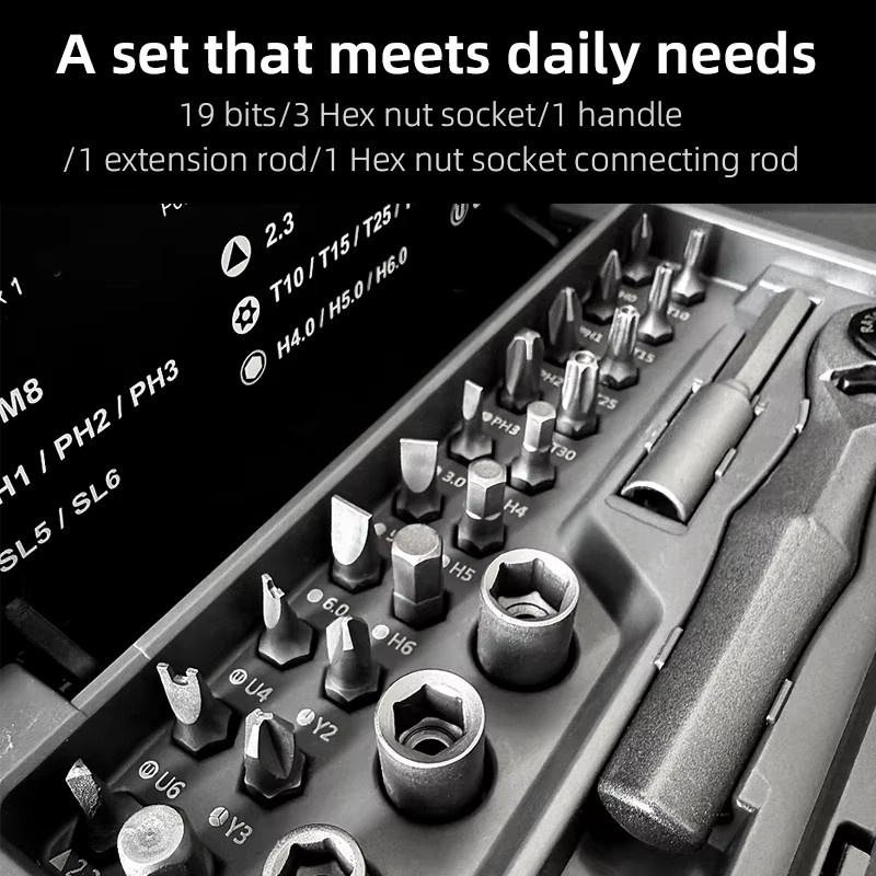 25-in-1 Hand-Ratschenschraubendreher-Set aus Aluminiumlegierung in Silber mit Chrom-Vanadium-Stahl Bits - Bild 4