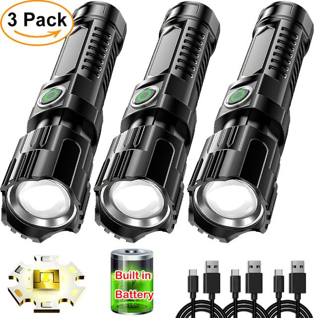 ZHIYU P200 LED-Taschenlampe in Schwarz, taktische USB-wiederaufladbare Lampe mit Zoom und wasserdichtem Gehäuse - Bild 1