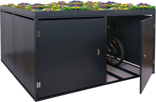 MCW 4er-Fahrradgarage mit Pflanzkasten aus verzinktem Stahl, abschließbare Fahrradbox, Anthrazit, B/T/H: 126 x 220 x 210 cm - Bild 1