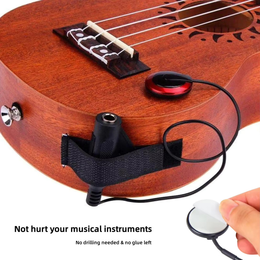 QiJiStar Professioneller Piezo-Kontakt-Tonabnehmer für Akustikgitarre, Ukulele, Banjo, Kalimba und Harfe in Schwarz - Bild 2
