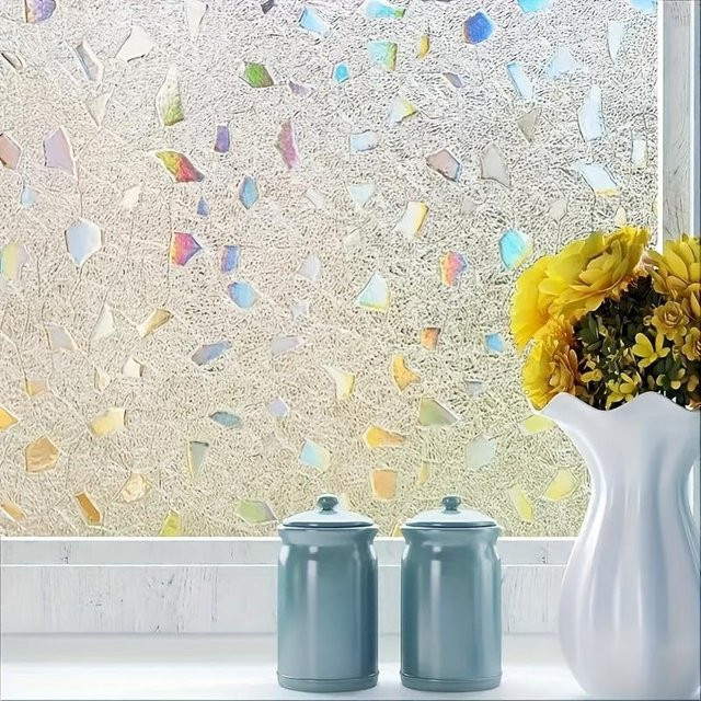 SZ-Damai Sichtschutzfensterfolie 3D Steinmuster in Grau und Bunt, elektrostatische Milchglasfolie ohne Kleber, Anti-Peeping Fensterfolie mit abstraktem Design, 4m Länge - Bild 1