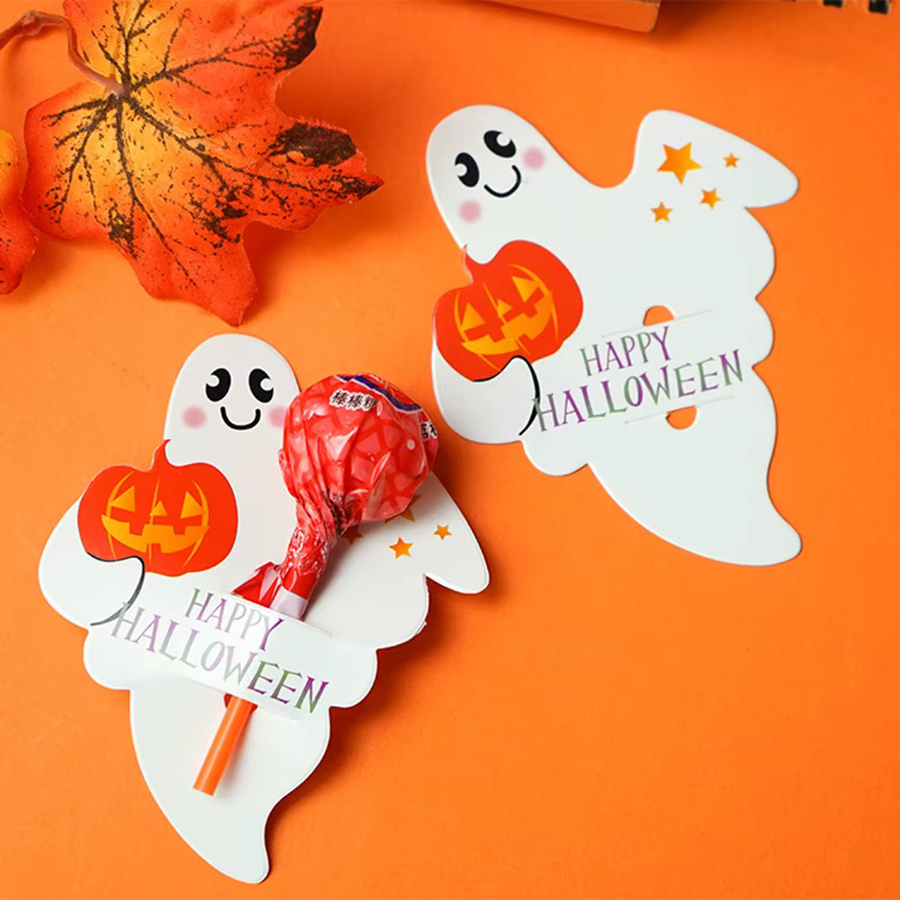 50 Stück Halloween Süßigkeiten Packkarten mit Kürbis und Geist in Orange für deine DIY Party Dekoration - Bild 2
