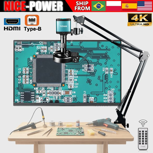 YIZHAN 4K Digitalmikroskop IMX327 Industriemikroskop-Kamera-Set für PCB-Schweißen und Inspektion in Schwarz mit HDMI-Anschluss - Bild 1
