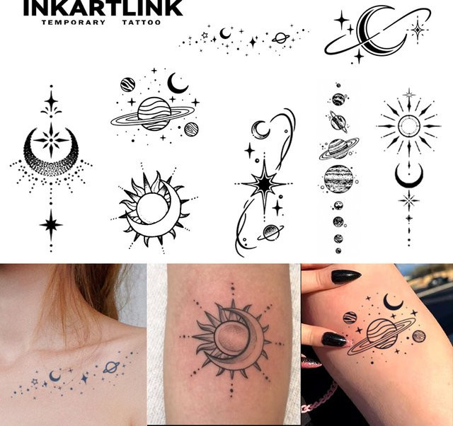 Mond und Planeten temporäres Tattoo, wasserfest, semi-permanent, Unisex - Bild 1
