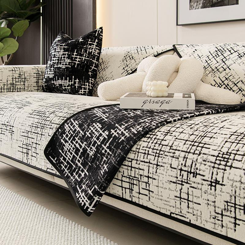 Simplicity Jacquard-Sofabezug für Eckcouches in Schwarz, rutschfest und minimalistisch, B/T/H: 70 x 70 cm - Bild 4