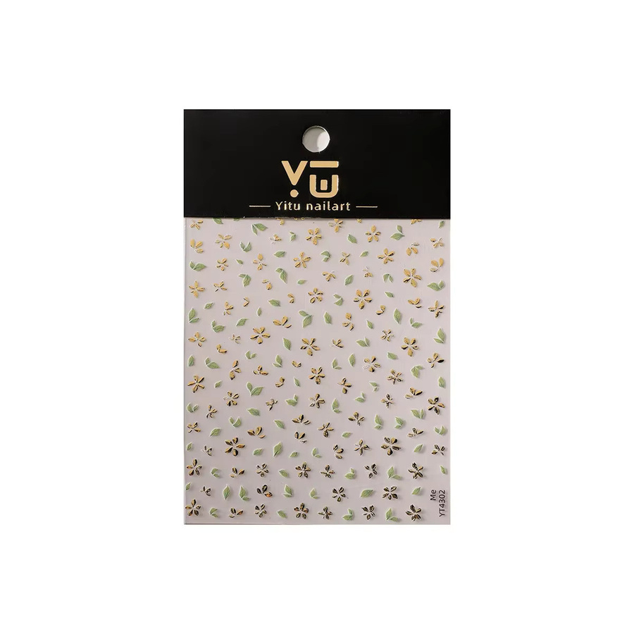 NAILFYOU Nagelaufkleber, 5D Blumen, Goldene Grüne Blätter, Unisex - Bild 2