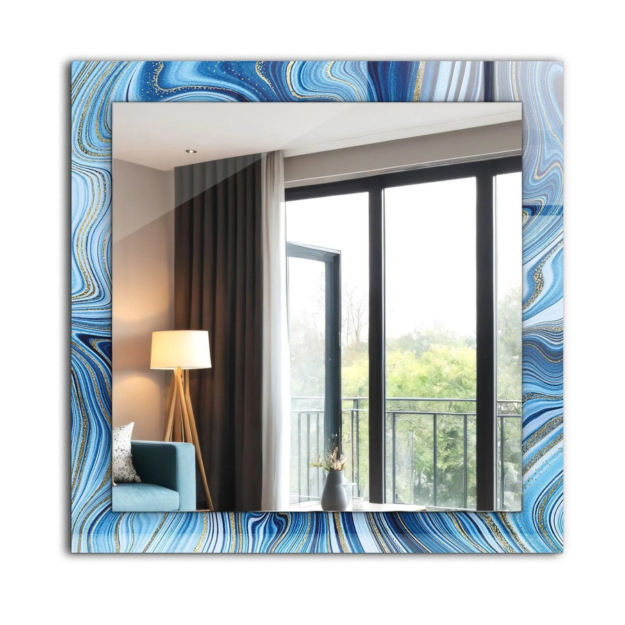 Tulup Spiegel mit abstraktem blauem Muster, quadratisch, B/B/B: 60 x 60 x 1 cm - Bild 2