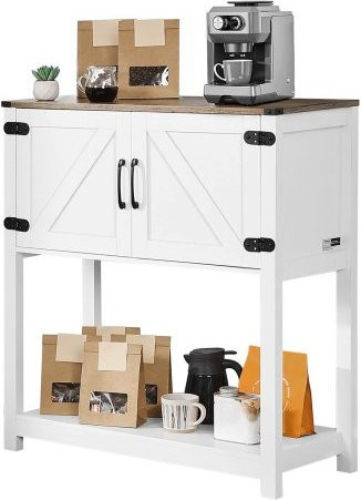 VEVOR Kaffeebarschrank im Bauernhaus-Stil mit 3-stufigem Stauraum und Magnettüren, Sideboard-Buffetschrank für Wohnzimmer und Eingangsbereich, Farbe: Weiß, B/T/H: 80 x 35 x 88 cm - Bild 1