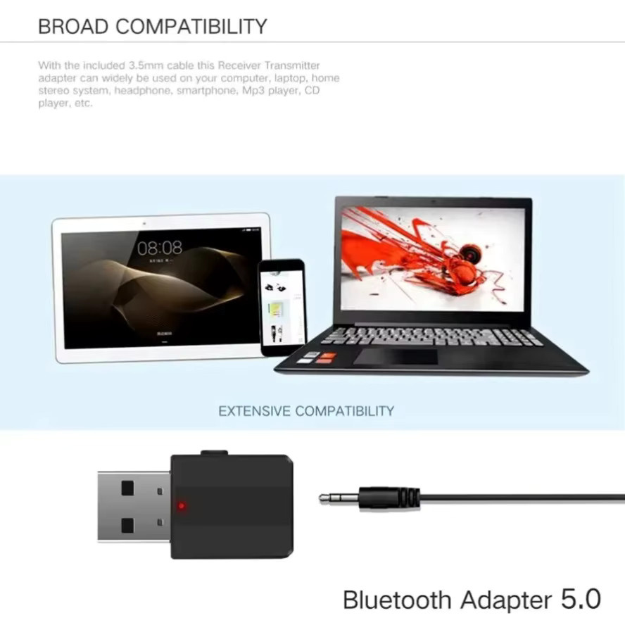 GRWIBEOU 2-in-1 USB Bluetooth 5.0 Adapter als Sender und Empfänger mit 3,5 mm AUX-Buchse in Schwarz - Bild 4