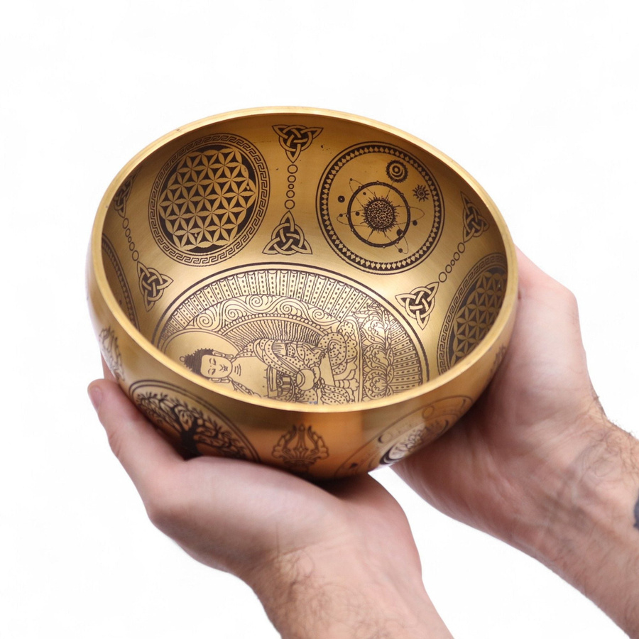 SHAMTAM Buddha Klangschalen Set aus handgeätztem Messing mit 4 Stück - Bild 3